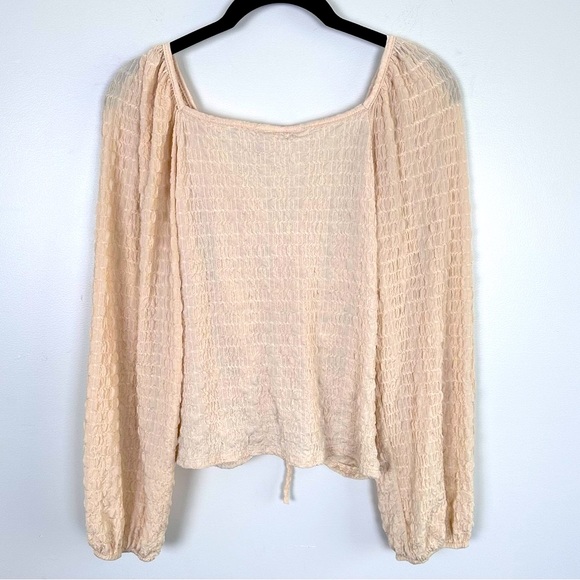 BKE Willow Root Textured Cinch Tie Blouse Cream Size Small - Picture 9 of 11